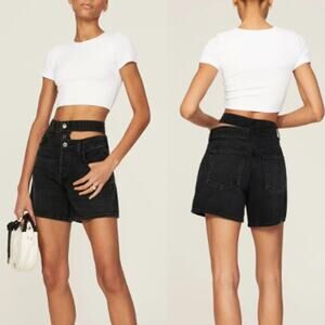 Agolde Broken Waistband Button-Fly High Rise Denim Short Black Women's Size 24